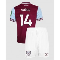 Camisa de Futebol West Ham United Mohammed Kudus #14 Equipamento Principal Infantil 2024-25 Manga Curta (+ Calças curtas)